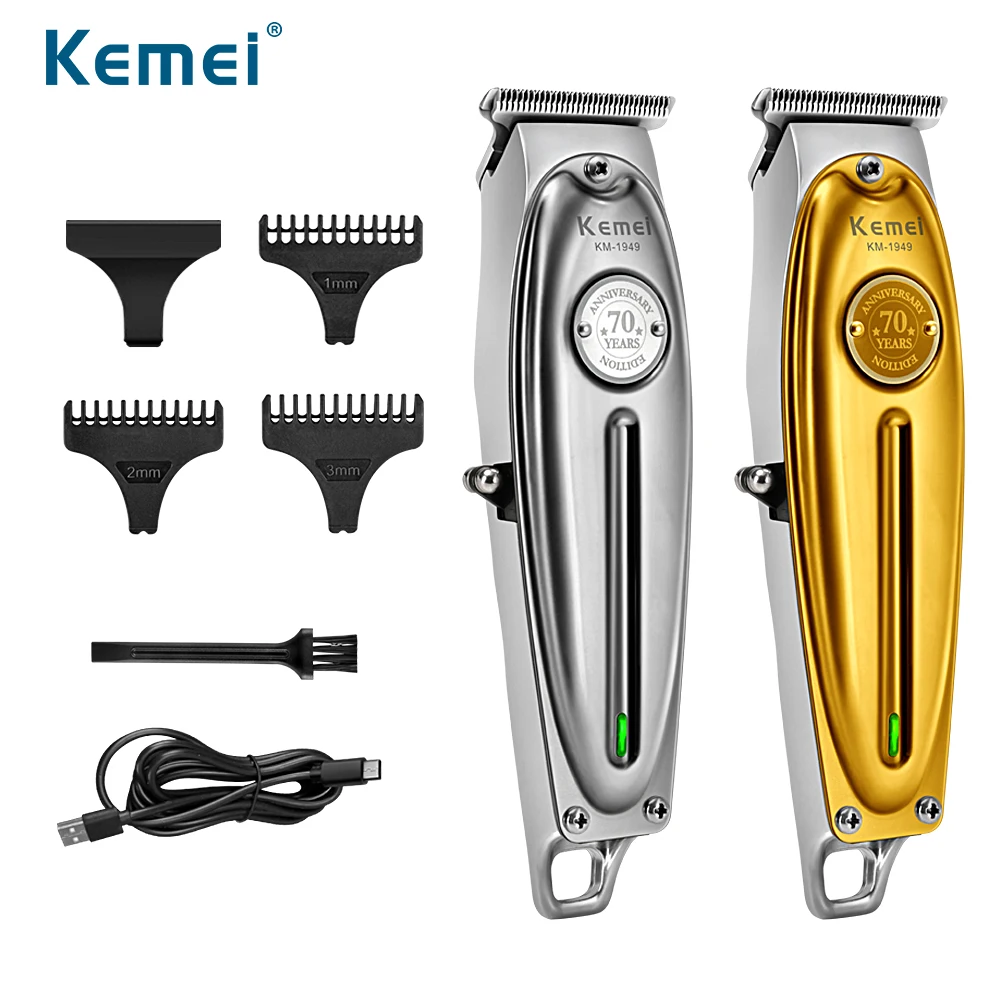 Kemei Professional Hair Clipper All Metal Men Electric Cordless Hair Trimmer 0mm Baldheaded T Blade Finish Haircut Machine 1949