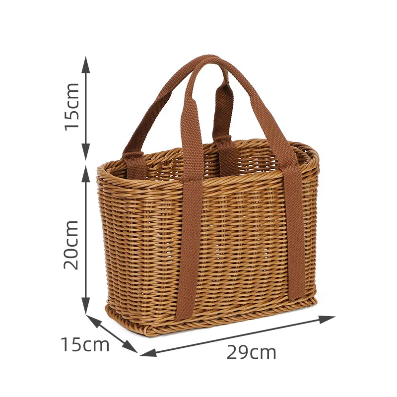 Japanese Hand Woven Picnic Basket Imitation Rattan Large Shopping Baskets Fruit Vegetable Storage Basket with Handle