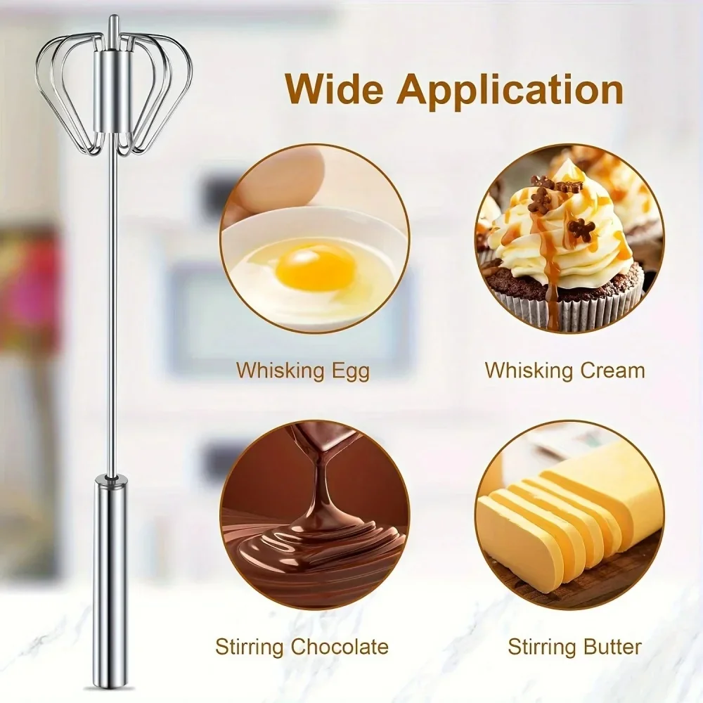 Batidora de Huevos Semiautomática Reutilizable de Acero Inoxidable, Batidora Manual Multiusos, Accesorio de Cocina para Repostería