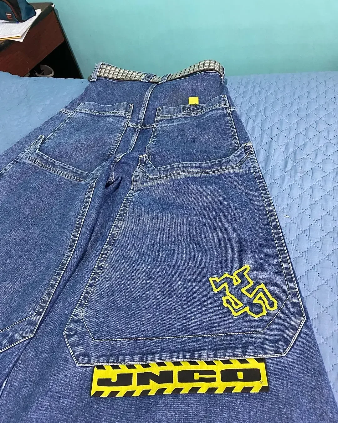 

Skateboarding Pants 90S New High Waist Denim JNCO Pattern Retro Extra Large Pocket Baggy Jeans Gothic Wide Leg Pants Streetwear