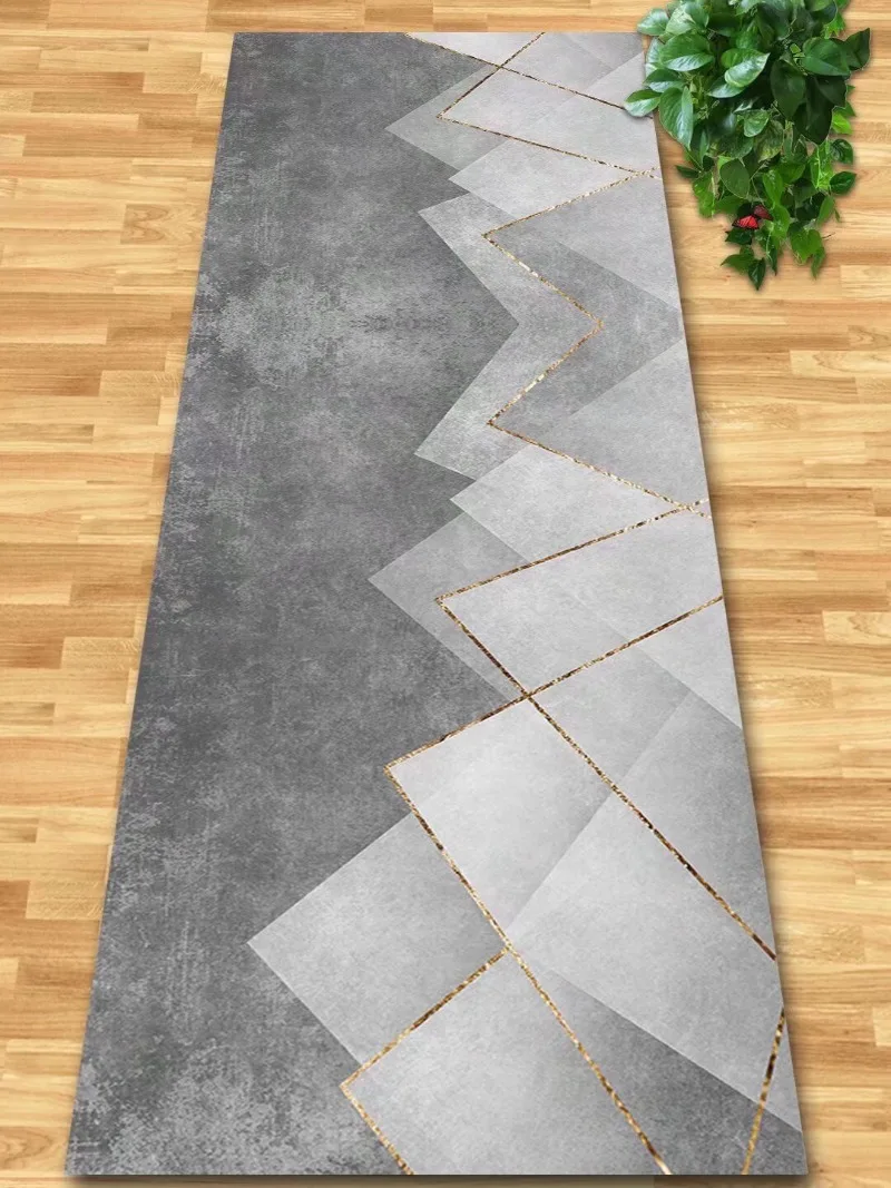 Grey Geometric Hall Corridor Carpet Non-slip Long Runner Stairway Carpets Customizable Size Modern Decoration Villa Entryway Rug