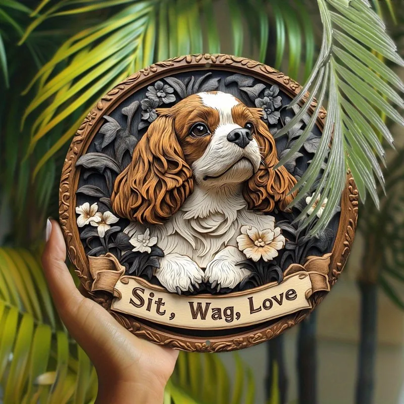 Cavalier King Charles Spaniel, Round Metal Tin Sign - Perfect for Autumn & Winter Decor, Ideal Gift for Dog Lovers, Home, Office