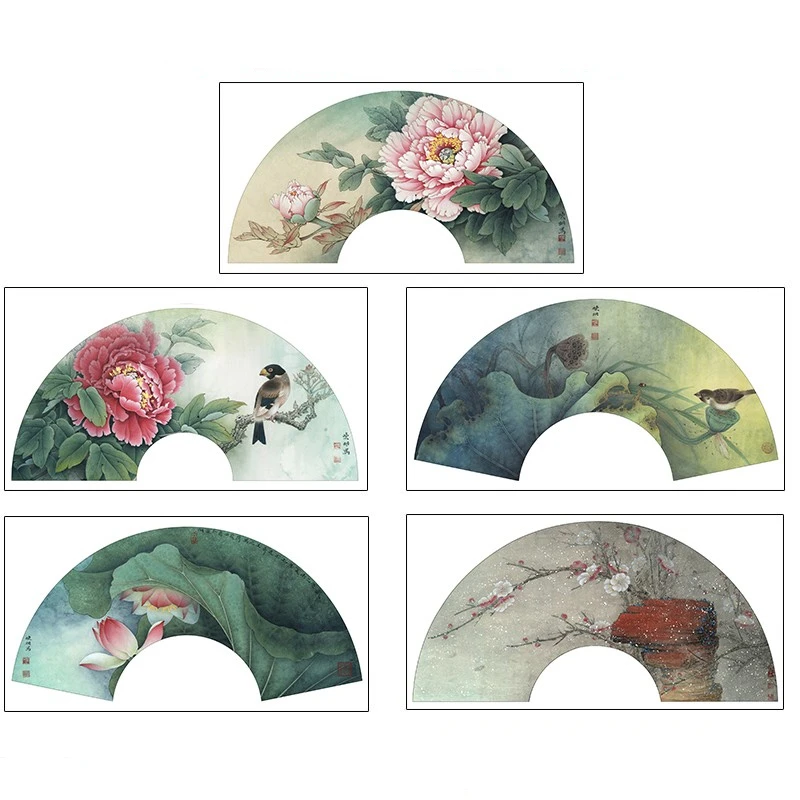 

Meticulous Painting Line Drawing Manuscript Beginners Chinese Painting Copy Coloring Ripe Xuan Paper Flower Bird Peony Fan Draft