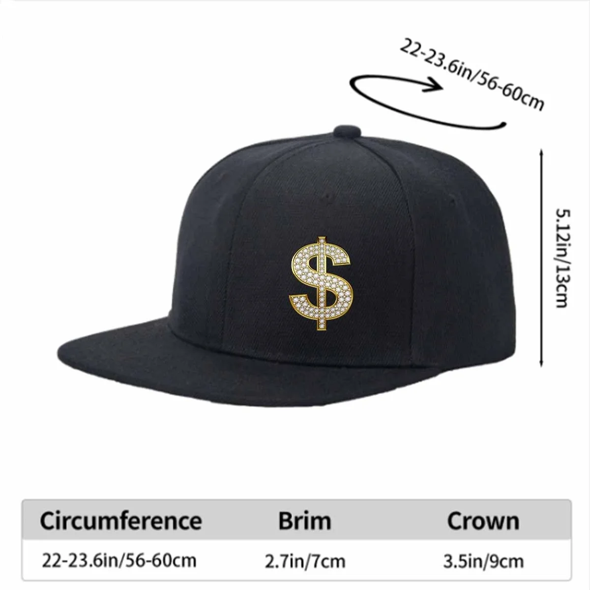 Dollar Sign Print Unisex Baseball Cap Flat Brim Hip Hop Cap for All Seasons