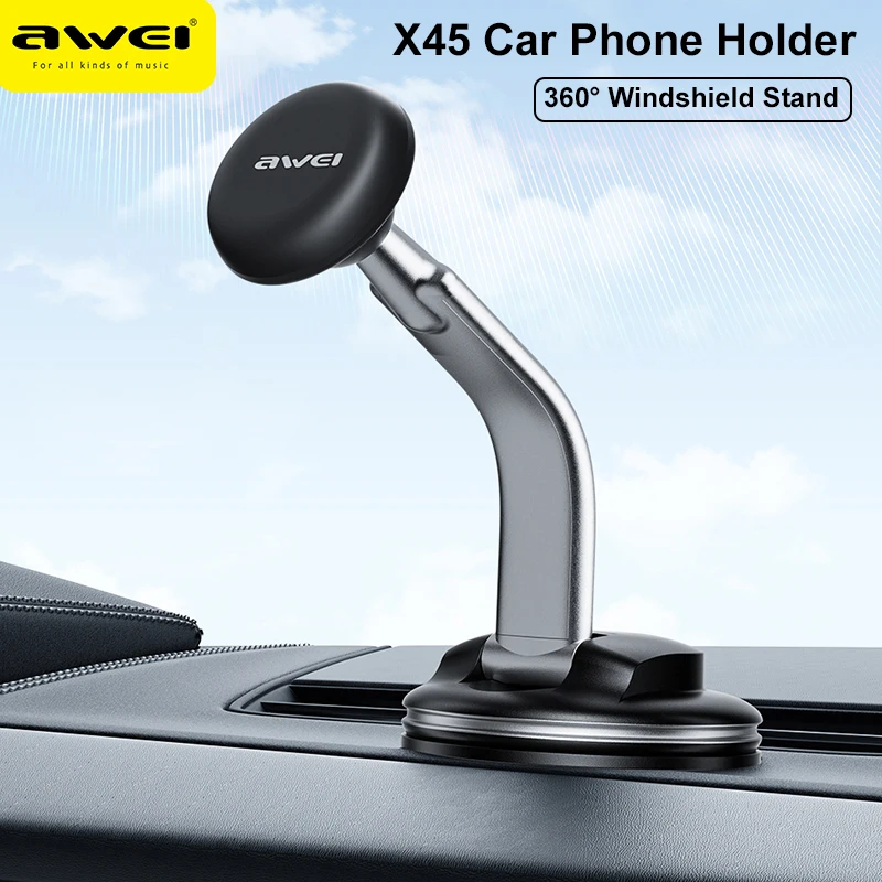 Awei X45 Car Phone Holder 360° Windshield Mobile Cell Support Smartphone Universal Mount Stand For iPhone 12 11 Samsung Huawei