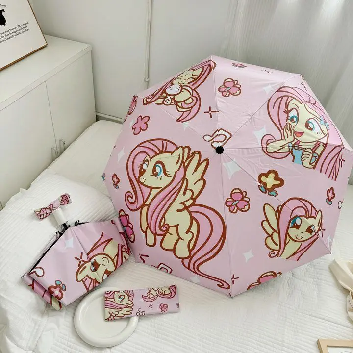 Cartoon My Little Pony Fully Automatic Umbrella Cute Girls Sun Protection Anti-UV Folding Sun Umbrella for Rainy or Rainy Days