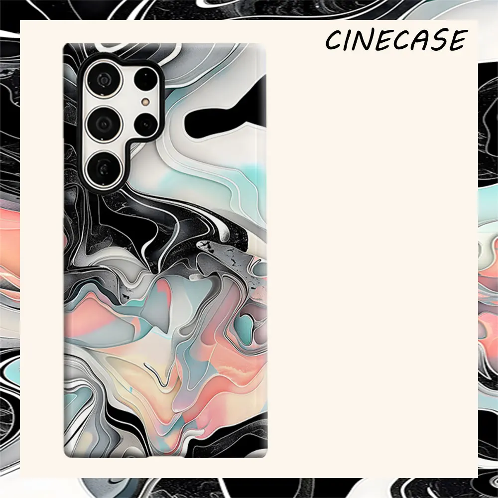 Marble Fluid Abstract For Samsung Galaxy S26 S25 S24 A56 A36 Dual Layer Luxury Fashion Full Lens Protective Case