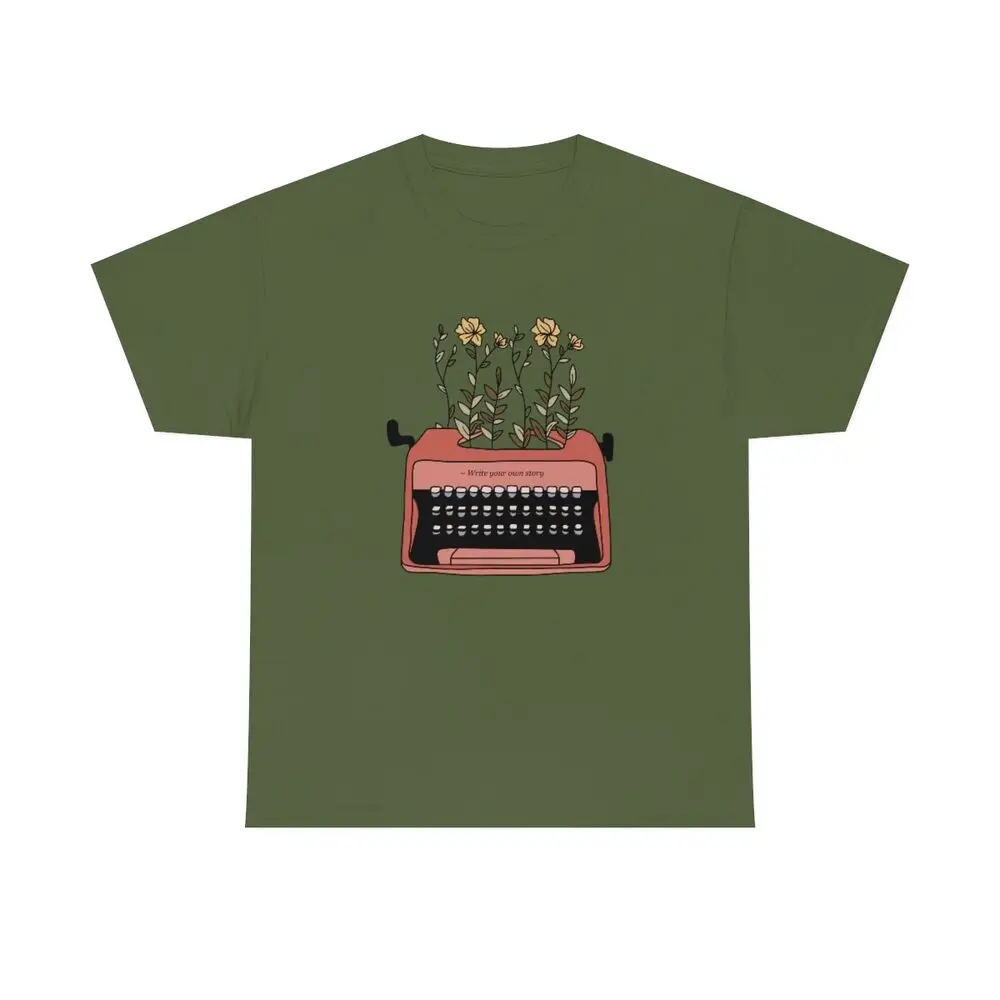 Cute Typewriter Flowers Retro Unisex Graphic Novelty Shirt Tee   T-shirts for Tees  tops Unisex Summer Short Sleeve