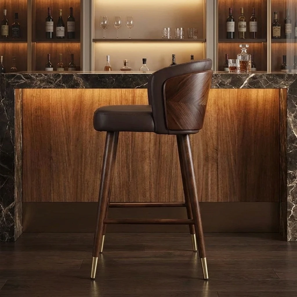 & Nordic Minimalist High Bar Stool Leather Backrest stools Modern Designer for Small Apartment Home Kitchen Light Luxury bar cha