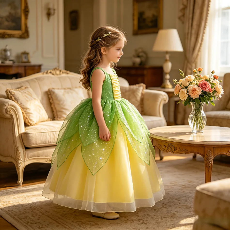 Baby Girls Dresses Halloween Child Anna Elsa Belle Rapunzel Princess Cosplay Costumes Kids Carnival Party Elf Dress Up Clothes