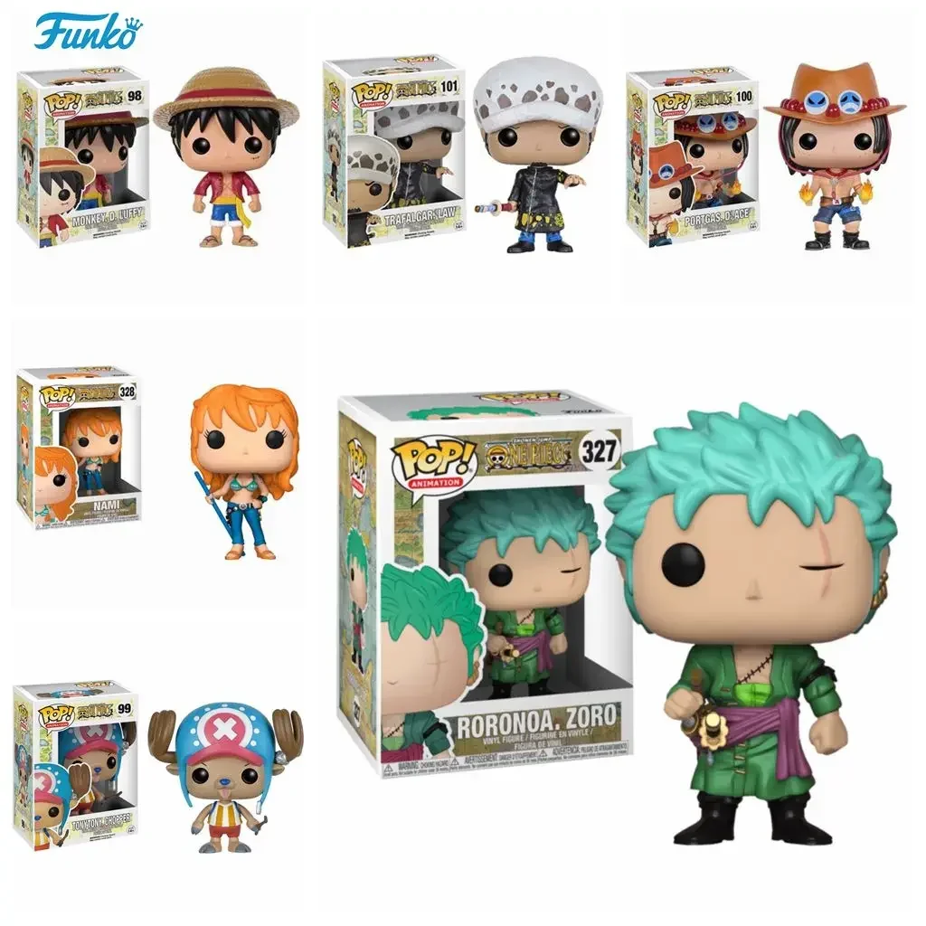 FUNKO ONE PIECE 10cm Roronoa Zoro 327# Chooper 99# Luffy 98# Japanese Anime Cartoon Action Figure Collection Model Toys