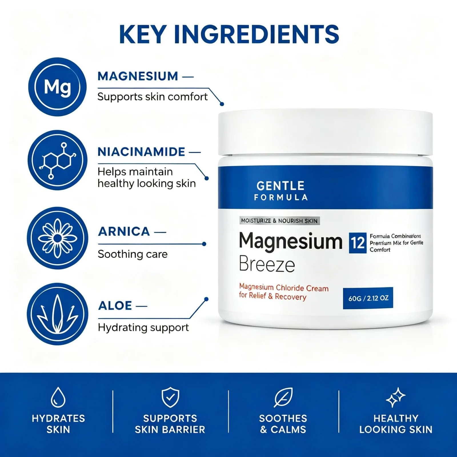 Magnesium-Körpercreme 60g, Post-Workout-Massage, Entspannung vor dem Schlafengehen, Beruhigend, Feuchtigkeitsspendend für Gelenke und Knie, Sanfte Hautpflege – Detail 4