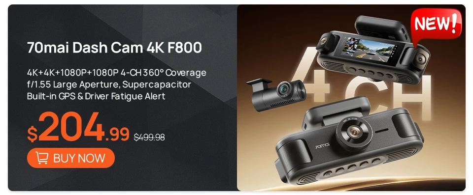 【SA Warehouse】70mai Dash Cam 4K A810S Dual HDR IMX678 Sensor, Wi-Fi 6 Voice Control GPS ADAS Supercapacitor 4G LTE, 70mai A810S