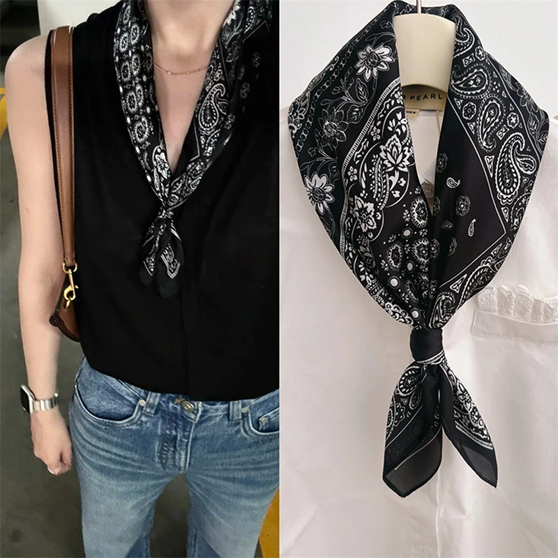 Luxury Fashion 70cm Satin Square Silk Scarf For Women Hair Hand Neckerchief Wrist Hijab Wraps Lady Shawl Ribbon Bandana image 3
