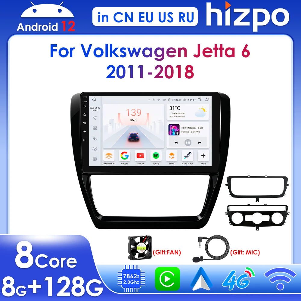 

Hizpo 10.1" Wireless Carplay Android for VW Volkswagen Jetta 6 2011-2018 Car Radio Multimedia Player GPS RDS BT Navi 4G 2din DSP