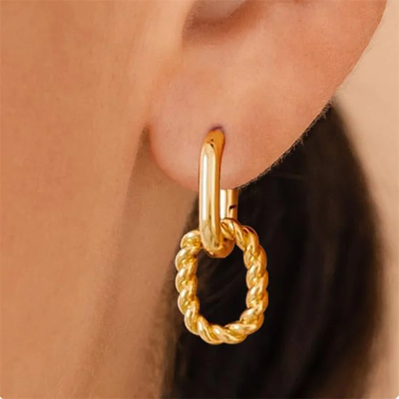 Square Earrings Gold Color Geometric Square Hoop Earrings for Women Huggie Punk Hip-Hop Metal Round Circle 2024 Trend