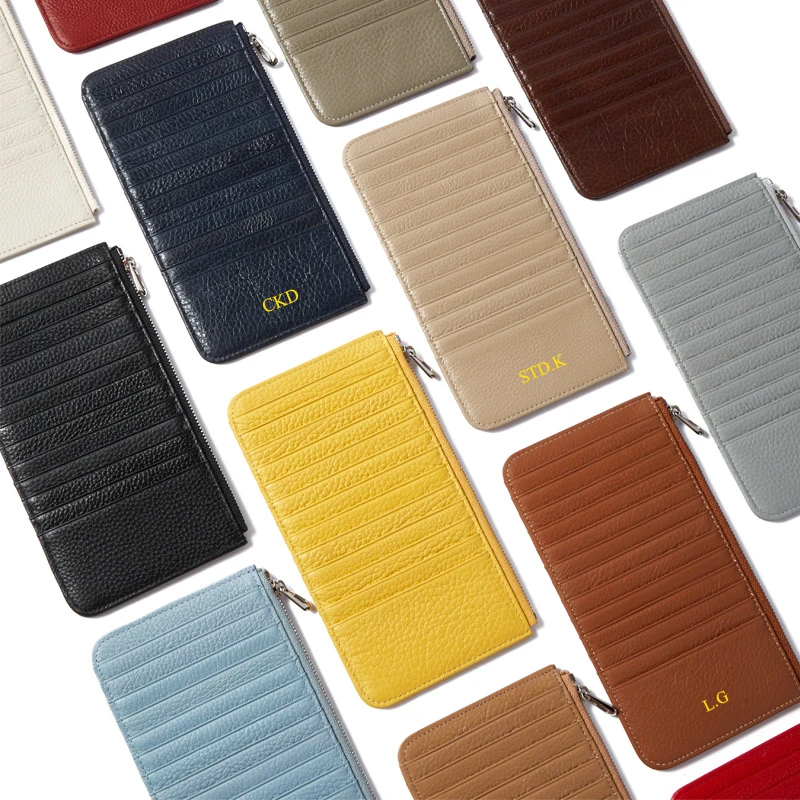 Luxury Genuine Leather Card Wallet For Woman Custom Letters Large Capacity Card Holder Cowhide Multi-function Phone Coin Purse