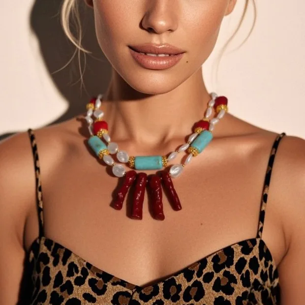 European and American cross-border jewelry, creative retro multi-layer personality atmosphere irregular beaded simple necklace f