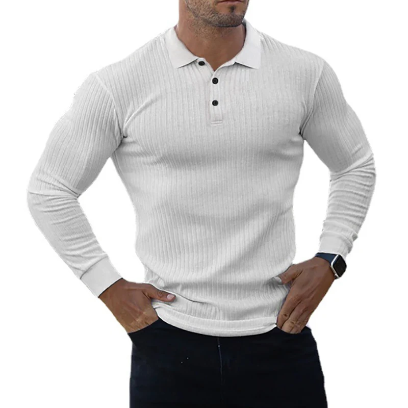 Autumn Knitted Long Sleeve Polo Shirt Men Spring Sports Polos Gym Clothing Fitness Workout Skinny T-shirt Bodybuilding Tee Shirt