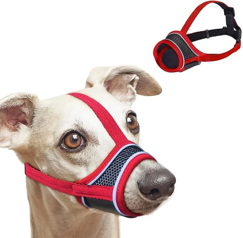 Bozal para perro, bozal de malla transpirable para beber, antimordeduras, ladridos, masticar, aseo, bozal con correa reflectante ajustable