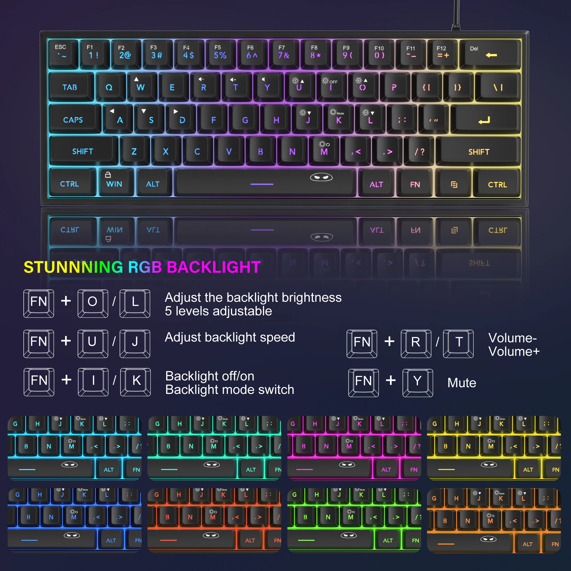 MageGee Mini %60 Oyun Klavyesi, RGB Arkadan Aydınlatmalı 61-Tuş Ultra Kompakt Klavye, TS91 Ergonomik Su Geçirmez Mekanik Duygu Ofisi