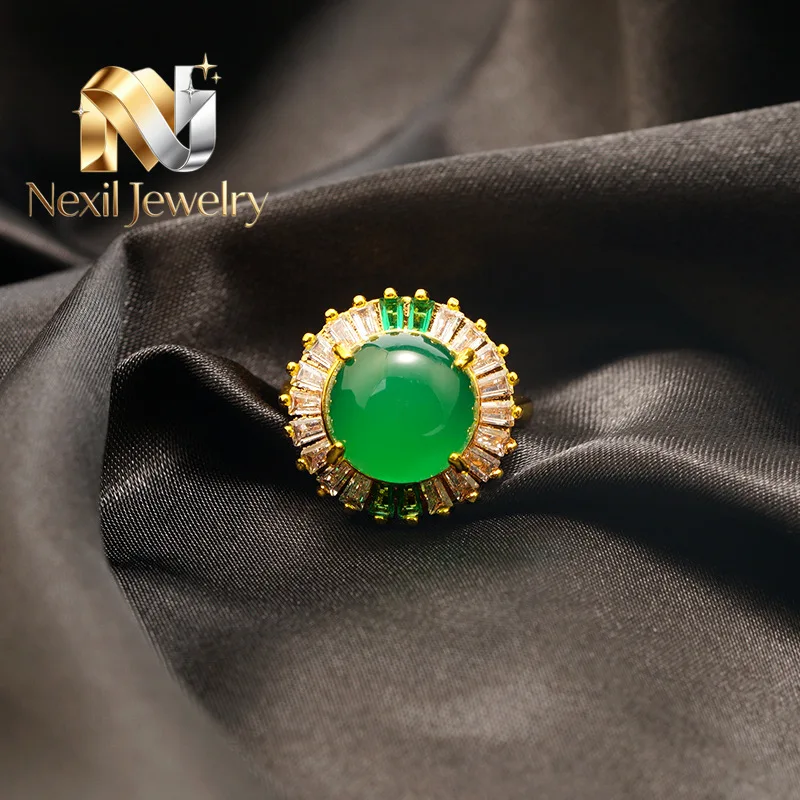 Nexil Jewelry   Nexil Jewelry  24K Gold Chalcedony-Inlaid Adjustable Open Index Finger Ring Women AU999 - 24K forged/AU999, chal