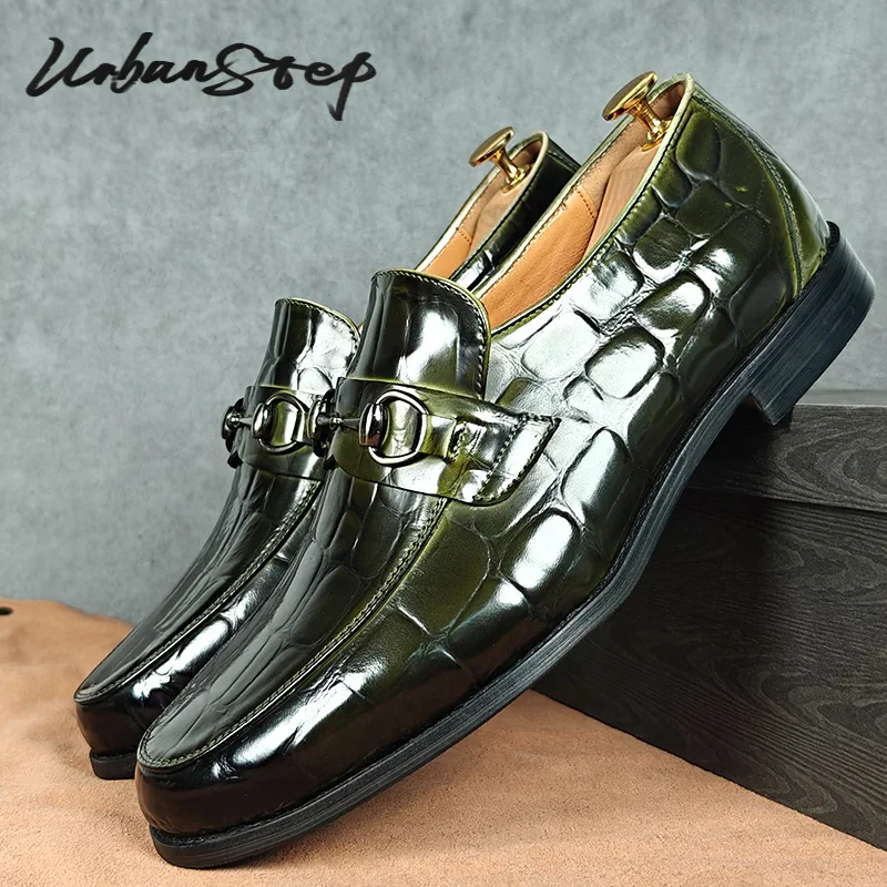 Sapatos de couro masculinos de luxo, mocassins de couro genuíno, sapatos casuais sociais, vestido formal de casamento, sapatos masculinos para dirigir