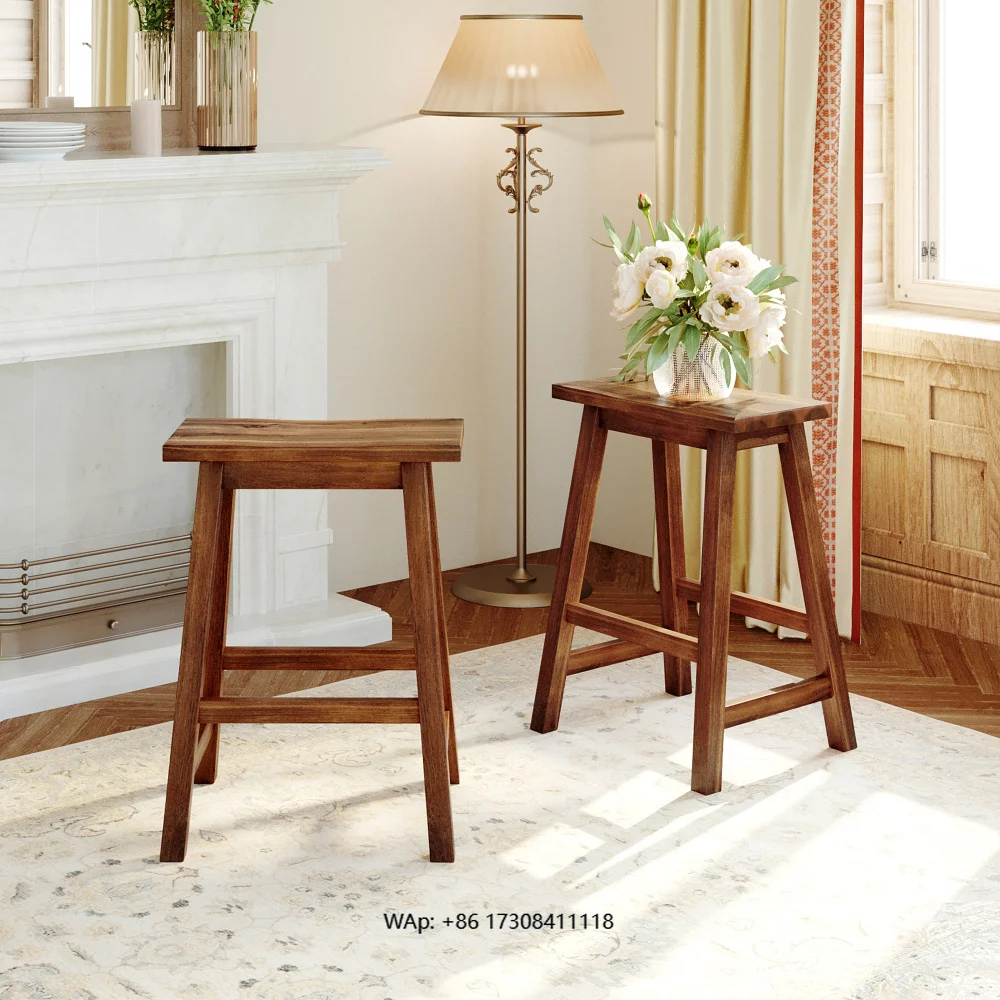 Farmhouse Country 2-piece Counter Height Wooden Kitchen Small Place Dining Stool