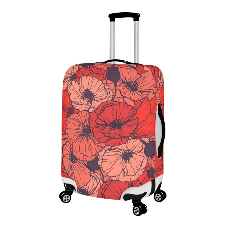 Red Flower Pattern Bagagem Capas para Mulheres, Sujo Resistente Mala Protetor, Não-Poeira Lavável Capas de Bagagem, Fit para 18-32"