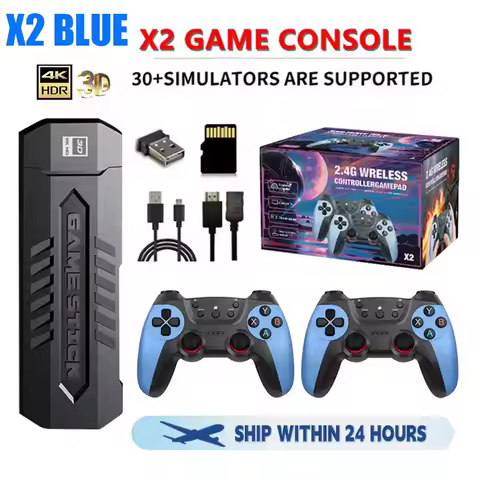 X2 Blue 64G 256G 128G Retro Game Console 4K HD Video Game Stick With Wireless Controller For PS1/N64/GBA Children Xmas Gift