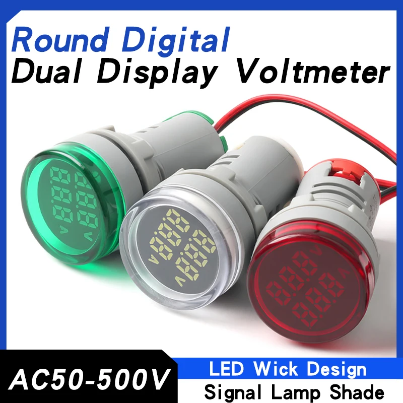 Round LED Digital Voltmeter Ammeter AD16-22VAM Dual Display Signal Light AC50-500V 2-100A Ampere Meter Indicator