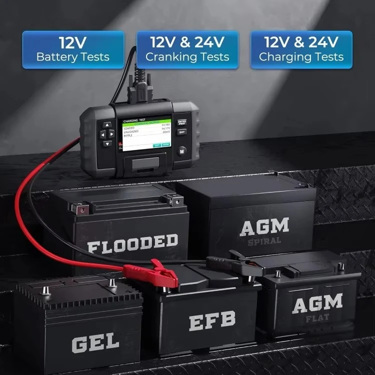 جهاز اختبار بطارية السيارة الشهير، اختبارات التحريك 12 فولت/24 فولت وحمل المولد للشحن 100-2000CCA جهاز قياس جهد البطارية الرقمي