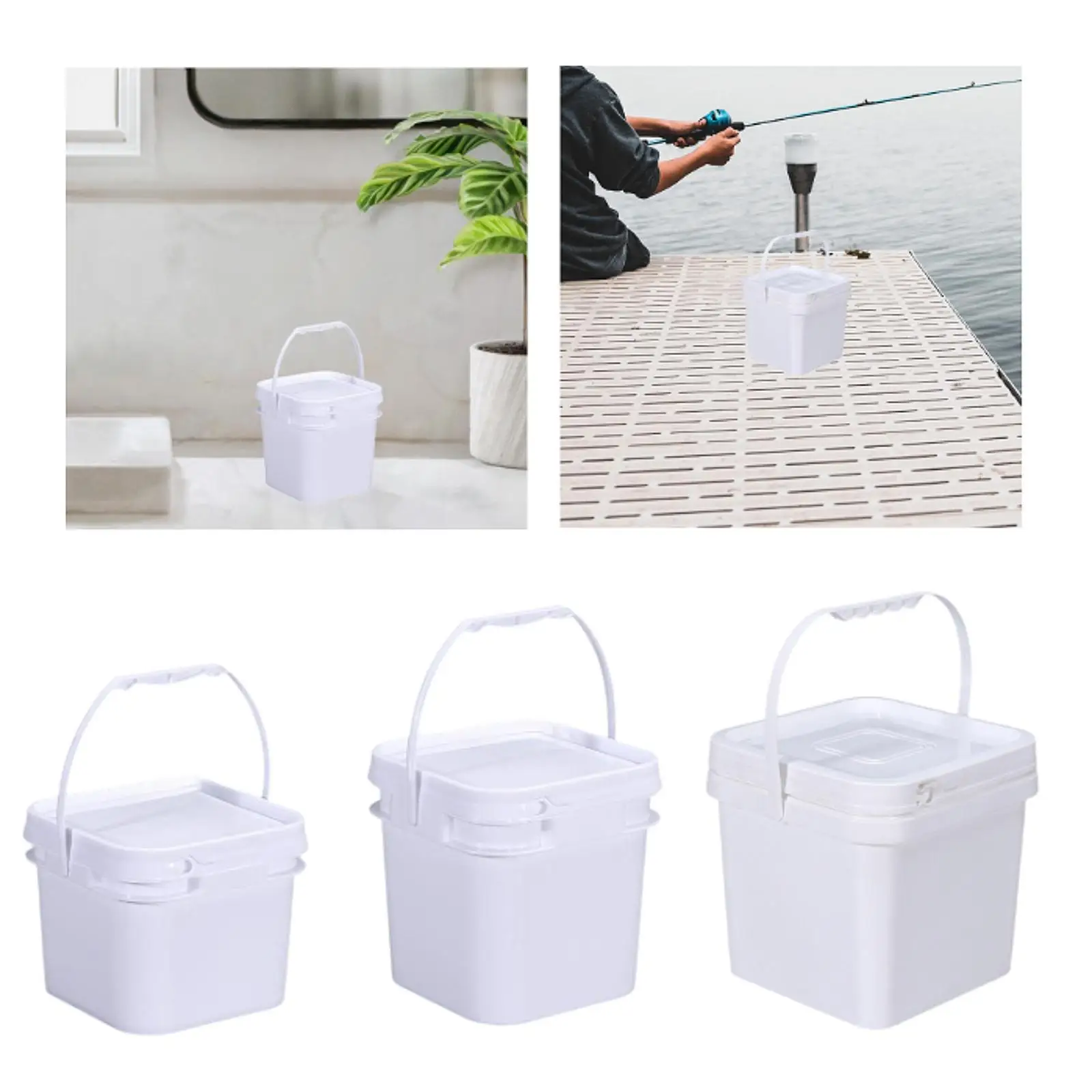 Square Paint Pail with Handle Lid Container for Camping Travel Dormitory