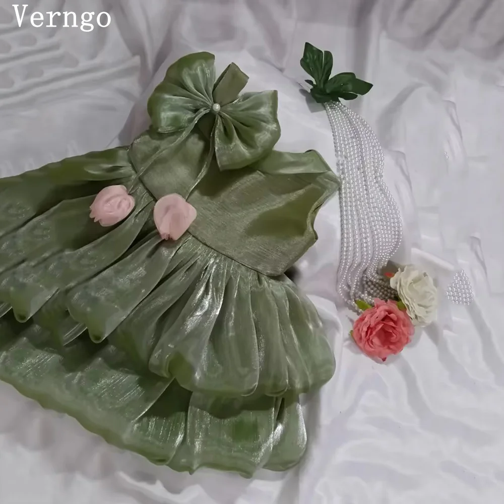 

Детское платье Verngo Green Shiny Mini с 3D цветами, А-силуэт, многоярусное, для дня рождения, элегантное, для выпускного, нарядное, на заказ, для праздника Ид