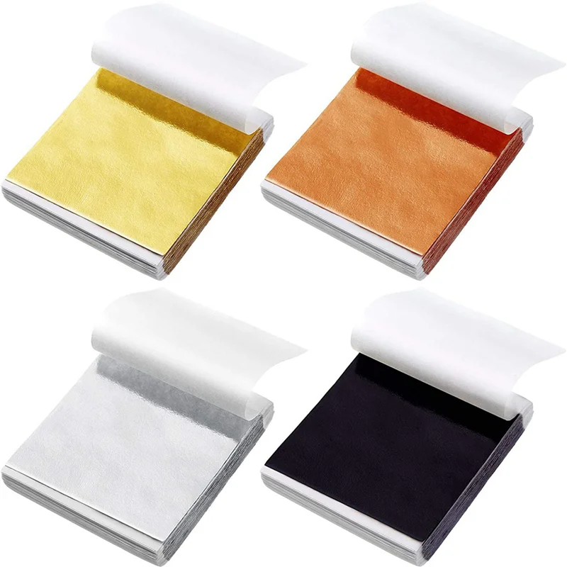 QWE-800Pcs 모조 골드 실버 구리 호일 종이 네일 파티 장식을위한 잎 플레이크 금박 시트 DIY 아트 공예 종이