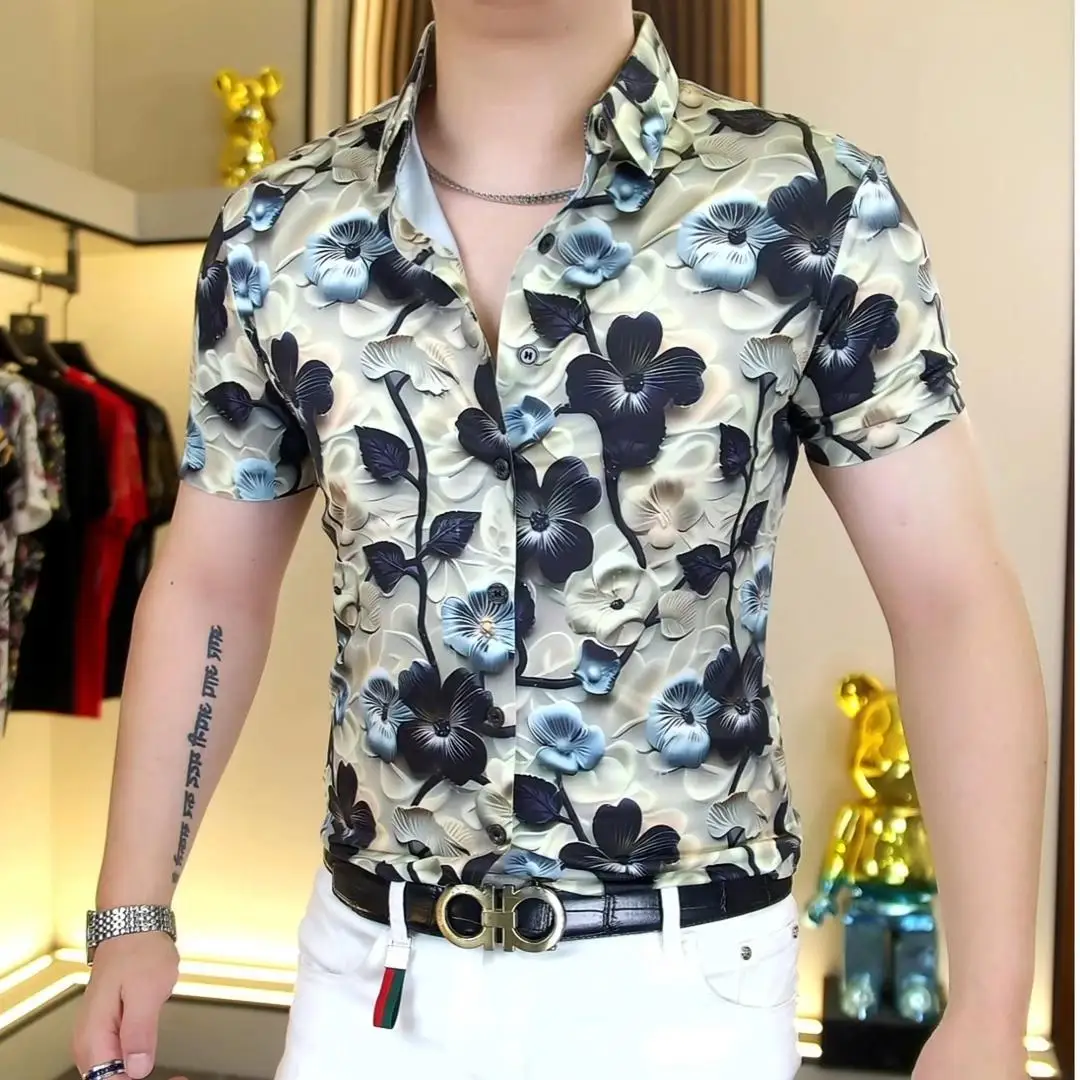 

High Quali Men's Faion irt ort Sve Summer Sle Trendy Casual Breathable Polyester Fiber Inner Wear Ultra ort Le...