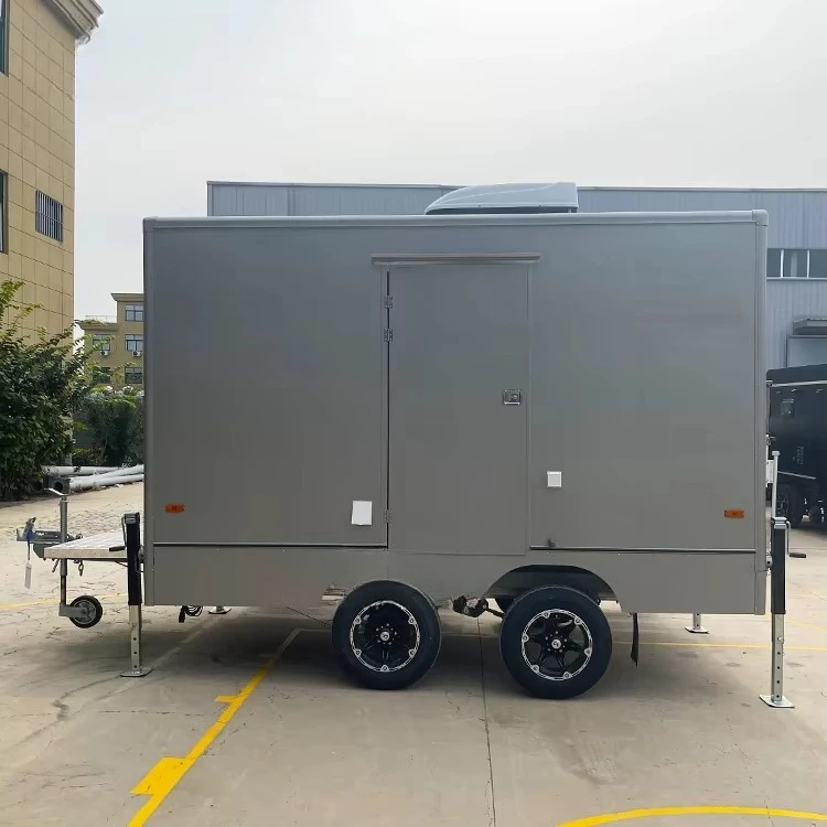 Self Contained Portable Restroom Trailer VIP 4 Door 4 Stalls Tempered Glass Premium Amenities for Weddings and Festivals