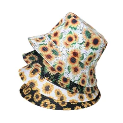 Fashion Women Sunflower Print Cotton Bucket Hats Spring Summer Girl Lady Outdoor Panama Fisherman Cap Hat For Women DropShipping