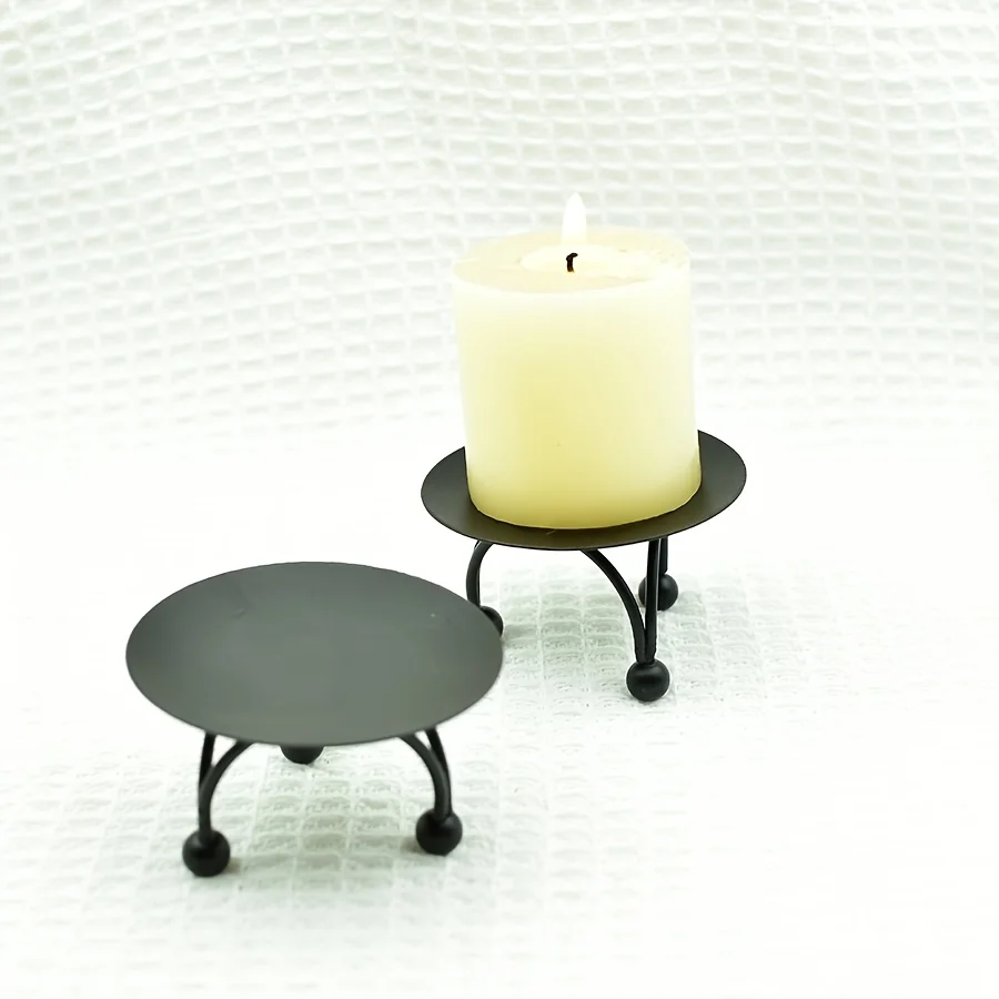 1pcs Black Metal Candlestick Holder - Elegant Iron Tabletop Candle Holder with Sturdy Base & Rounded Edges, Glossy Finish for Ha