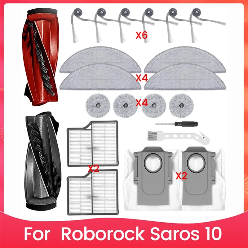 Запасные части для робота-пылесоса Roborock Saros 10, основная боковая щетка, фильтр Hepa, швабра, тканевые мешки для пыли, комплект аксессуаров