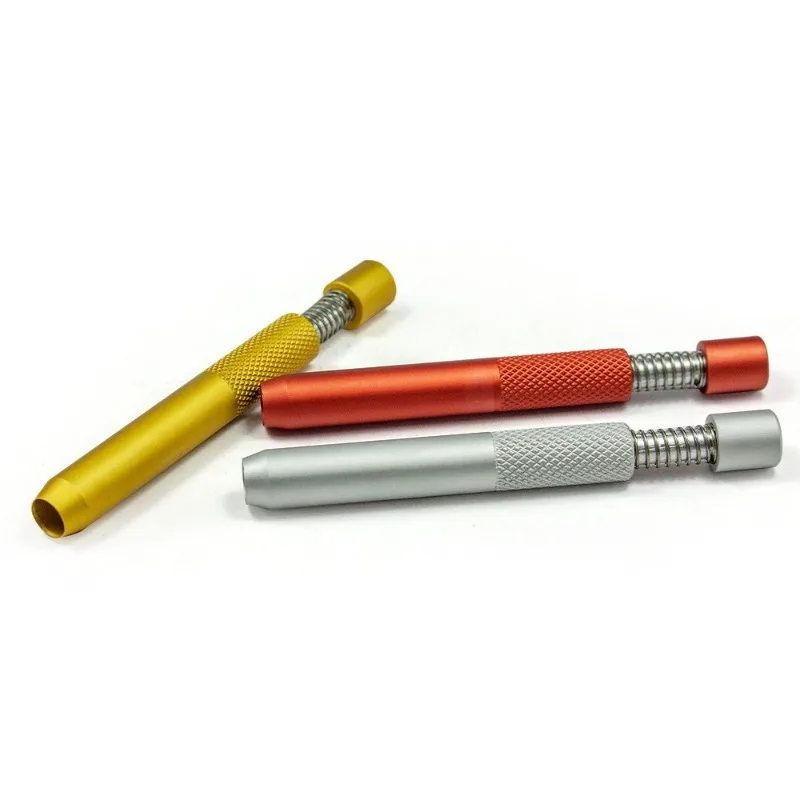 Creative Aluminum alloy Spring press-type Metal snuff Tube 78mm New portable snuff pipe Metal Straw Cool Gadget for Men image 4