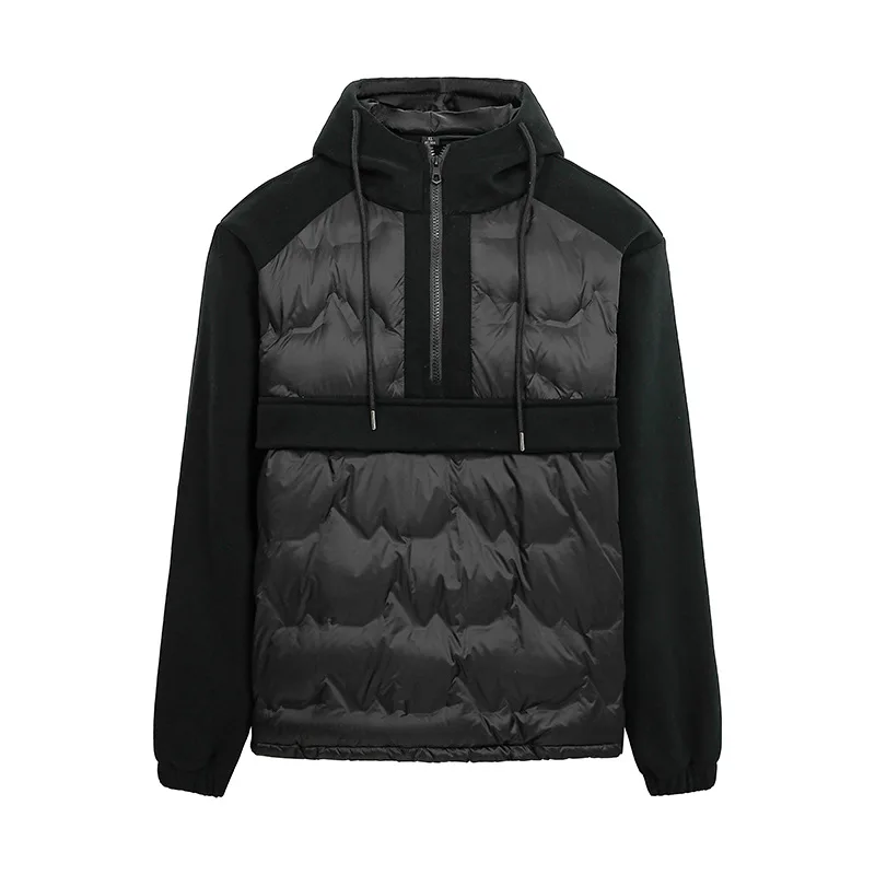 KIDWHXR Winter Men Sweatshirt Fashion Patchwork Man Hooded Down Tops Loose Long Sleeve Lightweight Male Sport Casual Pullovers