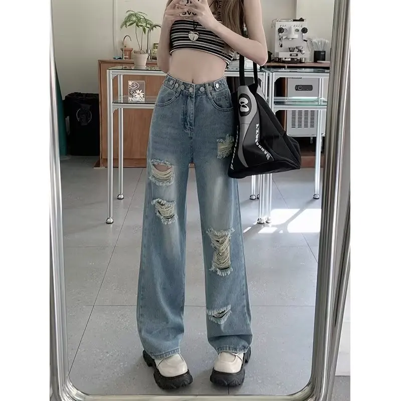 

Women jeans High Waist Wide Leg Straight Leg Dragging Casual Baggy street wear Straight Loose Denim Trousers Trendy Vandalism De