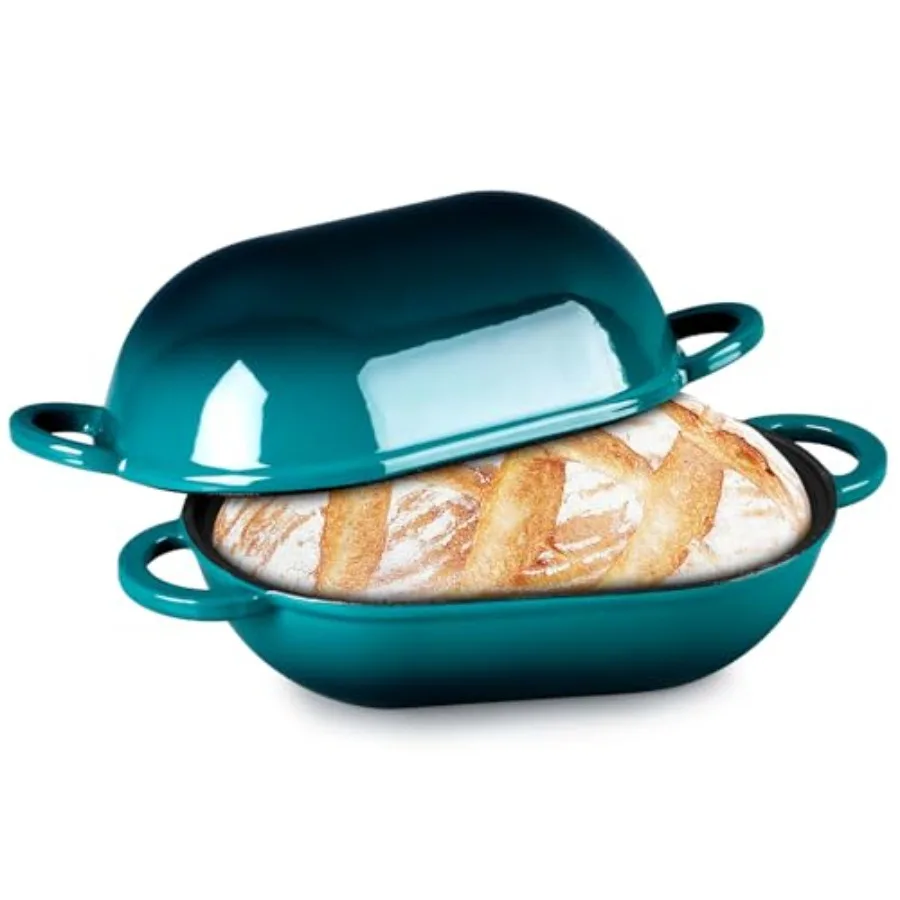 

Enameled Cast Iron Bread Loaf Pan 2 QT Oval Dutch Oven with Lid for Sourdough Bread Baking Enameled Meatloaf Loaf Baking Pan wi