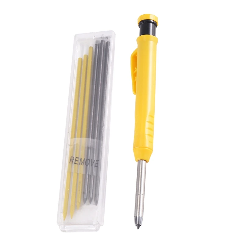 Solid Woodworking Pencil Set For Construction, 7 Refills Built-In Sharpener, For Scissors Woodworking Architect