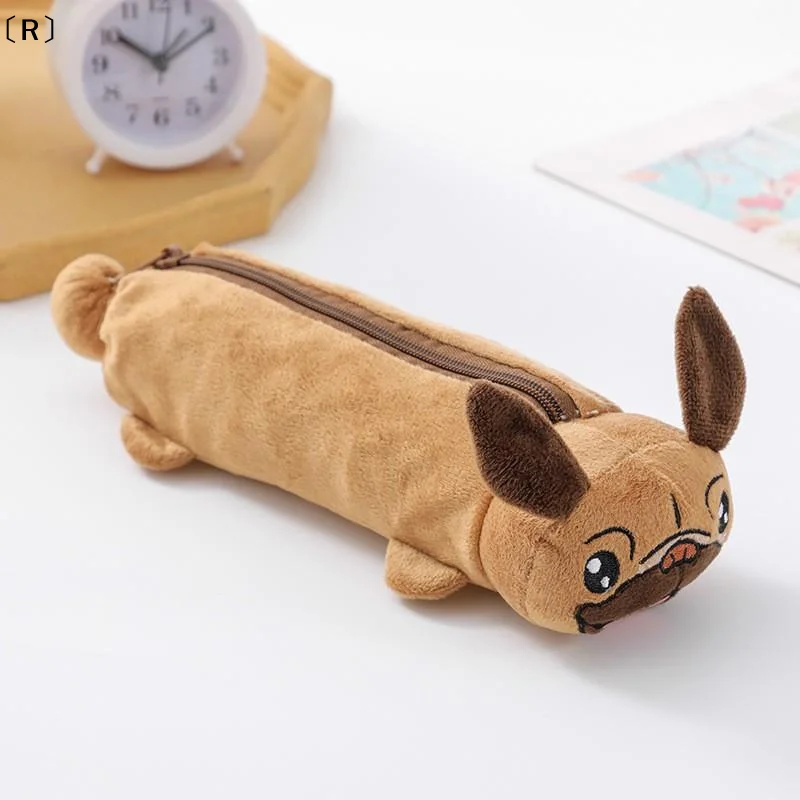 〔R〕Cute Cartoon Plush Dog Pencil Case Multifunctional Storage Bag Coin Purse Kawaii Plush Toy Bag Student Stationery Supplies
