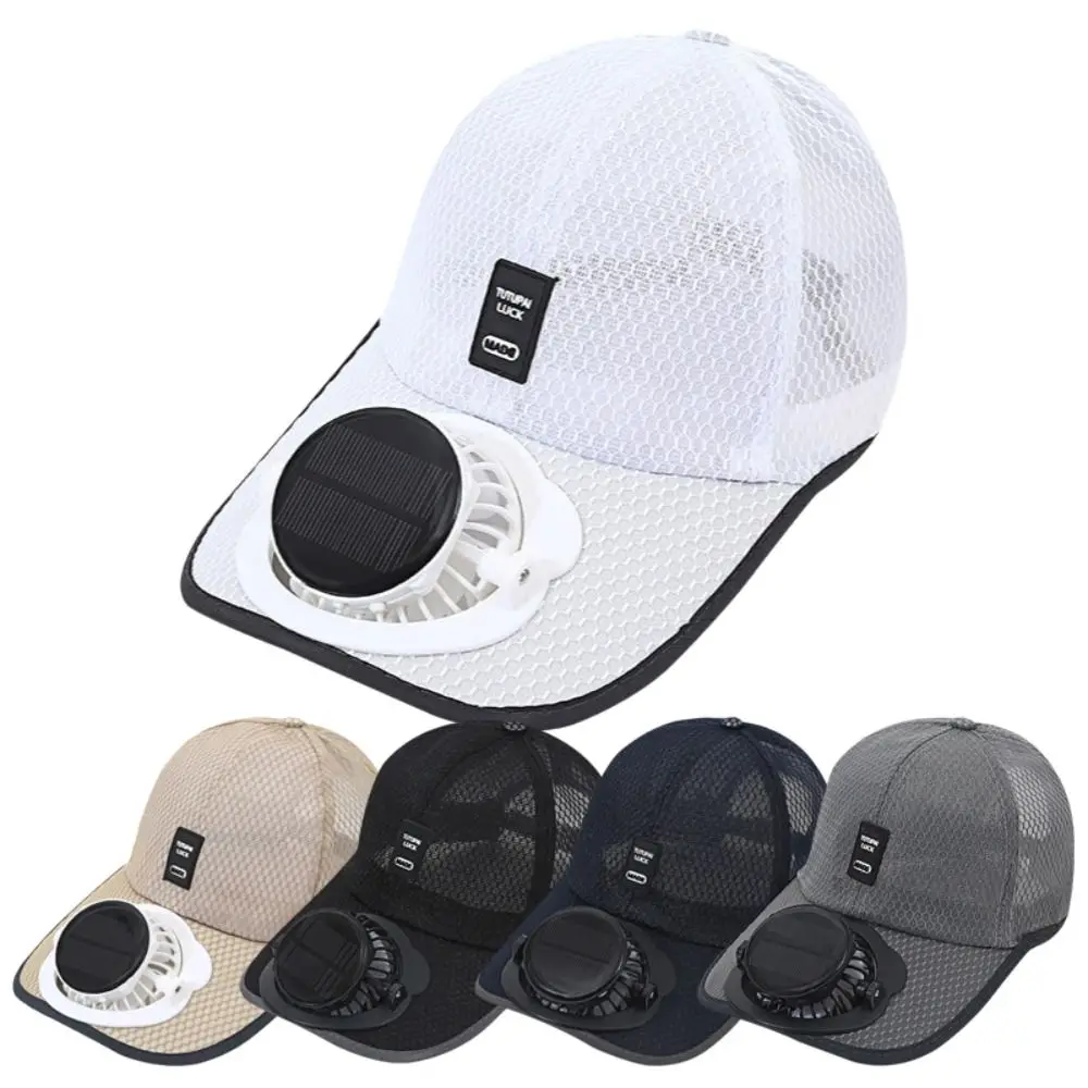 Fashion Breathable Sunhat with Solar Fan USB Charging Quick Dry Baseball Cap Full Mesh Sun Protection Cooling Fan Hat Outdoor