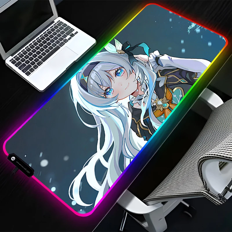 RGB LED Mouse Pad Desk Mat Computer Gaming HD Keyboard Pad Mousepad Rubber Mat Non Slip H-honkai Star Rail Aventurine Mouse Mat
