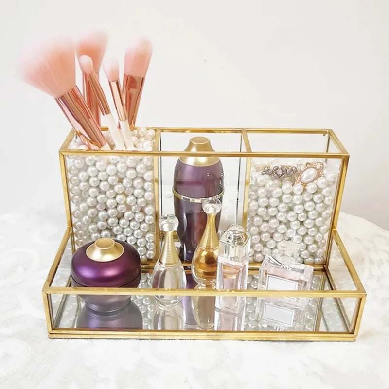 Clear Glass Makeup Brush Holder Cosmetic Storage Case Lipstick Holder Desk Organizer Cosmetic Make Up Organizer Makeup Tools