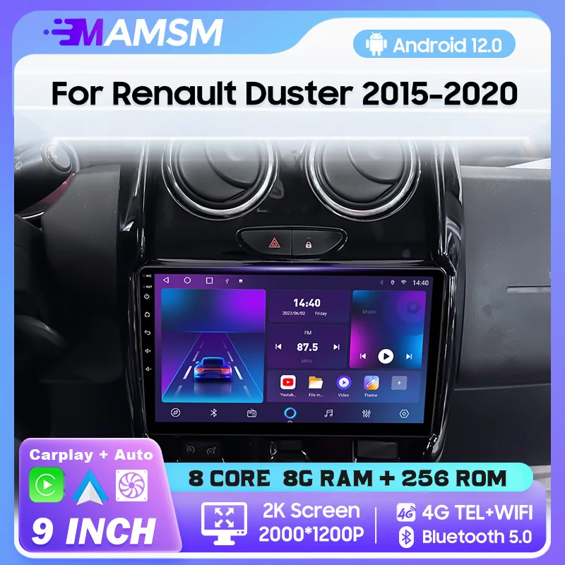 MAMSM Reproductor Multimedia para Auto Android de 9 Pulgadas para RENAULT DUSTER 2015-2020, GPS, Voz AI, CarPlay, Unidad Principal para Auto, 4G, 2K, Bluetooth